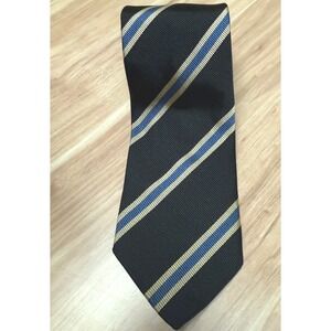 Chiavari Made in‎ Italy 100% Silk Striped Tie Black Blue Gold